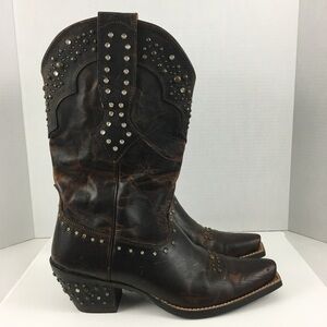 Ariat Women’s Distressed Brown Leather Studded Cowboy Boots Size 6.5
